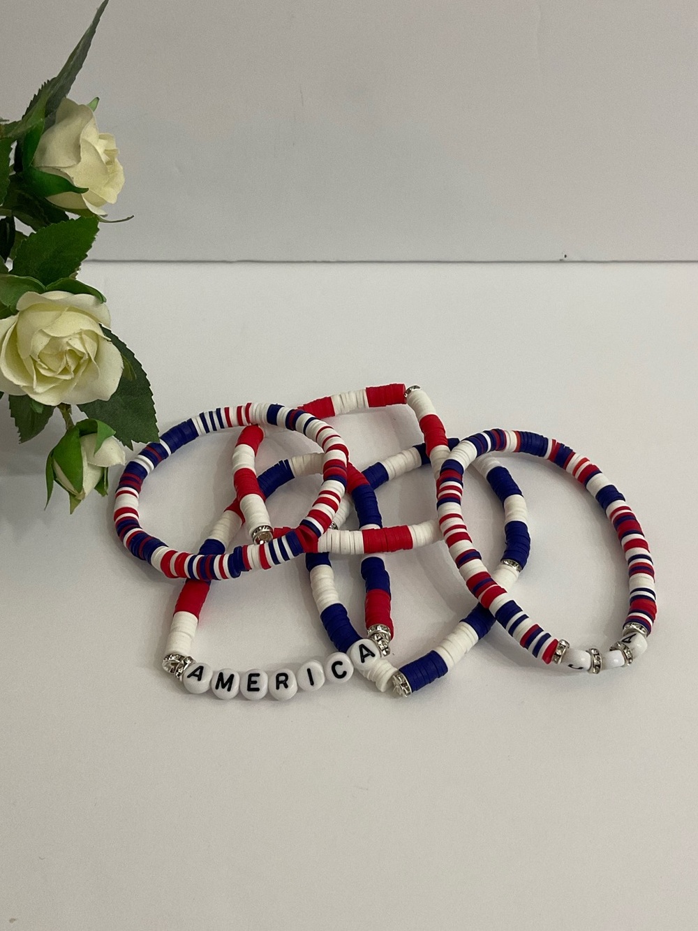 Patriotic Americana USA Stretchy Bracelets Bundle Red White & Blue